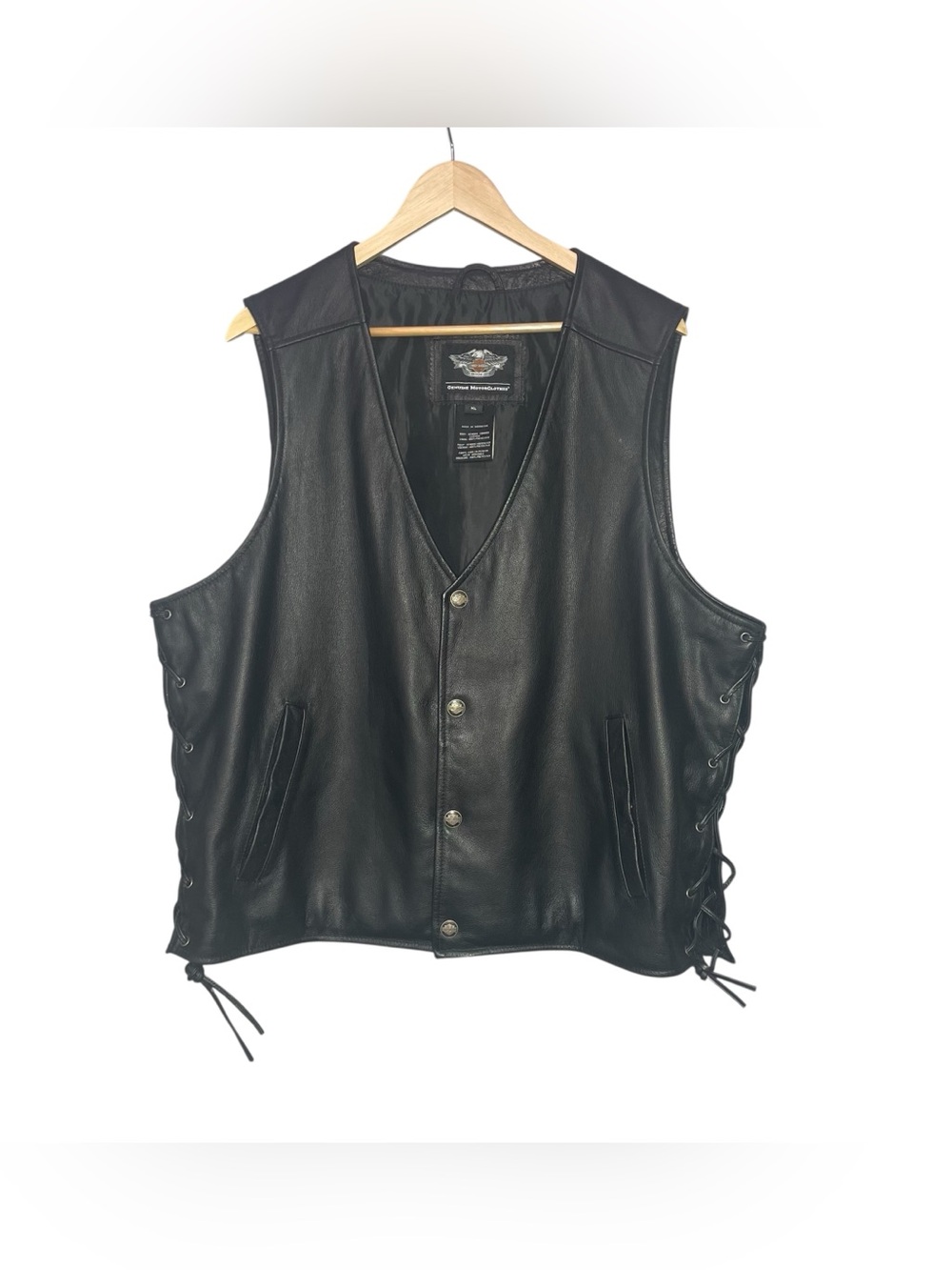 Harley Davidson Motorcycles Pathway Leather Vest Mens XL Black Embroidered Logo